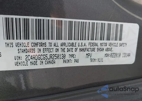 2018 Dodge Grand Caravan Sxt из США, поврежденный, VIN 2C4RDGCG5JR250130